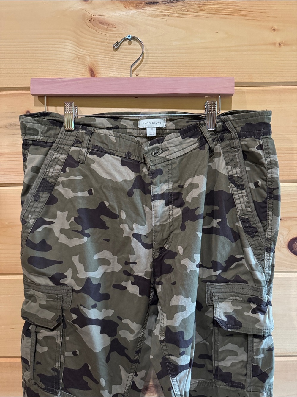 Sun and Stone Straight Leg Cargo Pants in Green Camo - Picture 5 of 8